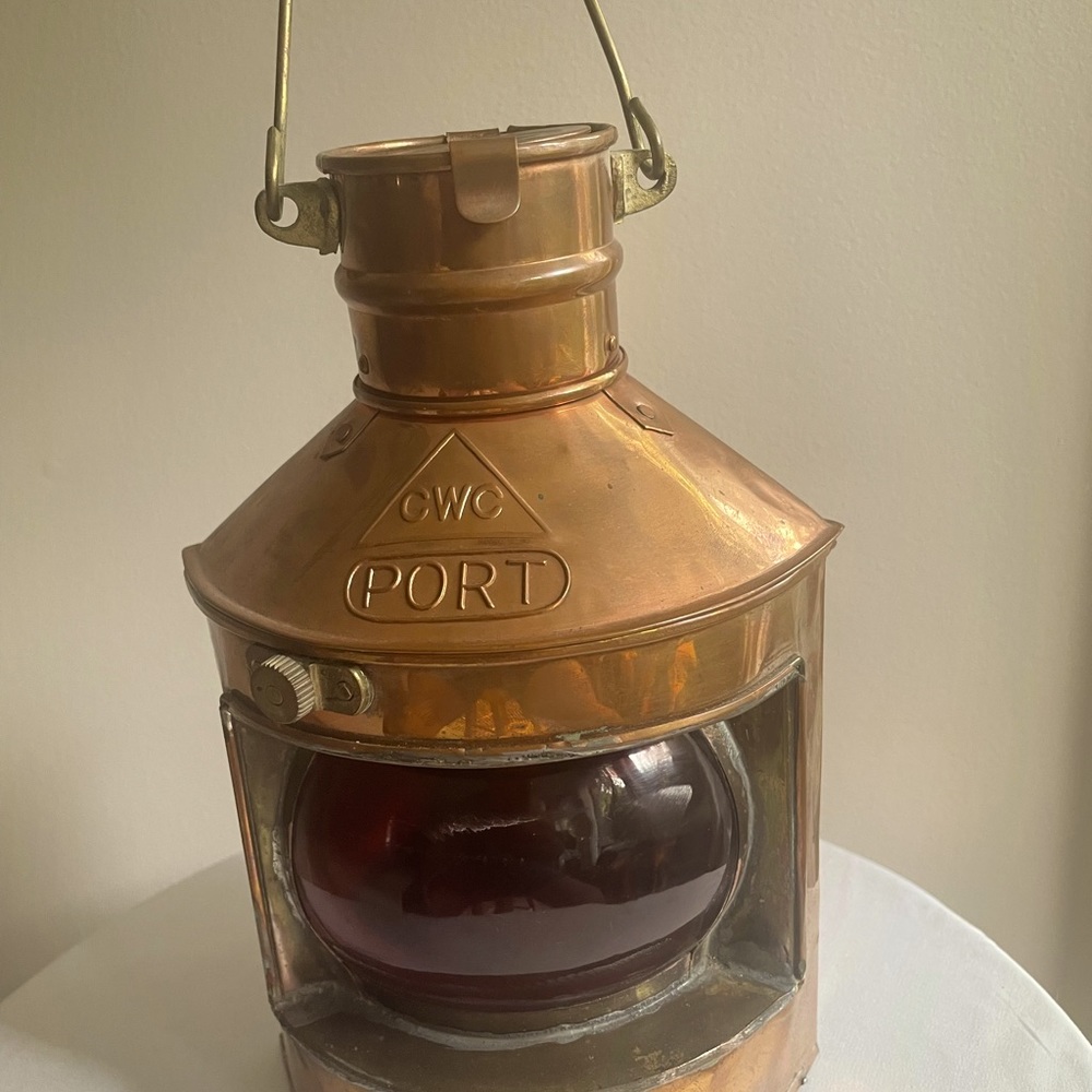 CWC PORT BRASS LANTERN NAUTICAL LAMP RED GLASS